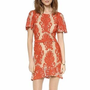 For Love and Lemons Red San Marcos Backless Mini Dress Lace Overlay size S